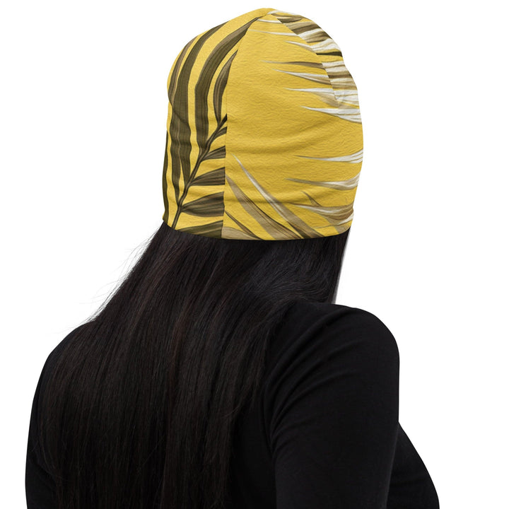 Double-layered Beanie Hat White Brown Palm Leaves 2 - Unisex | Beanie Hats