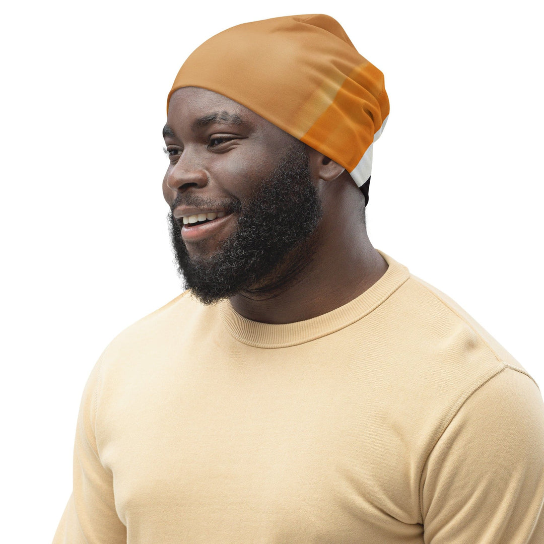 Double-layered Beanie Hat Yellow Brown Abstract Pattern - Unisex | Beanie Hats