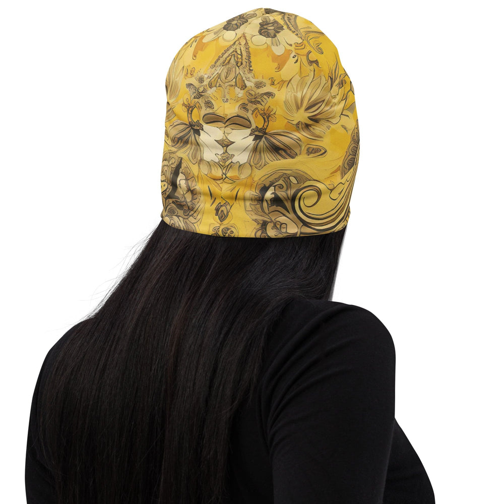 Double-layered Beanie Hat Floral Yellow Bandanna Print - Unisex | Beanie Hats