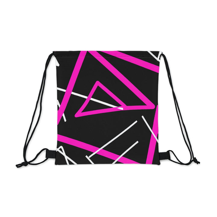 Drawstring Backsac Bag - Black and Pink Geometric Pattern - Bags | Drawstring