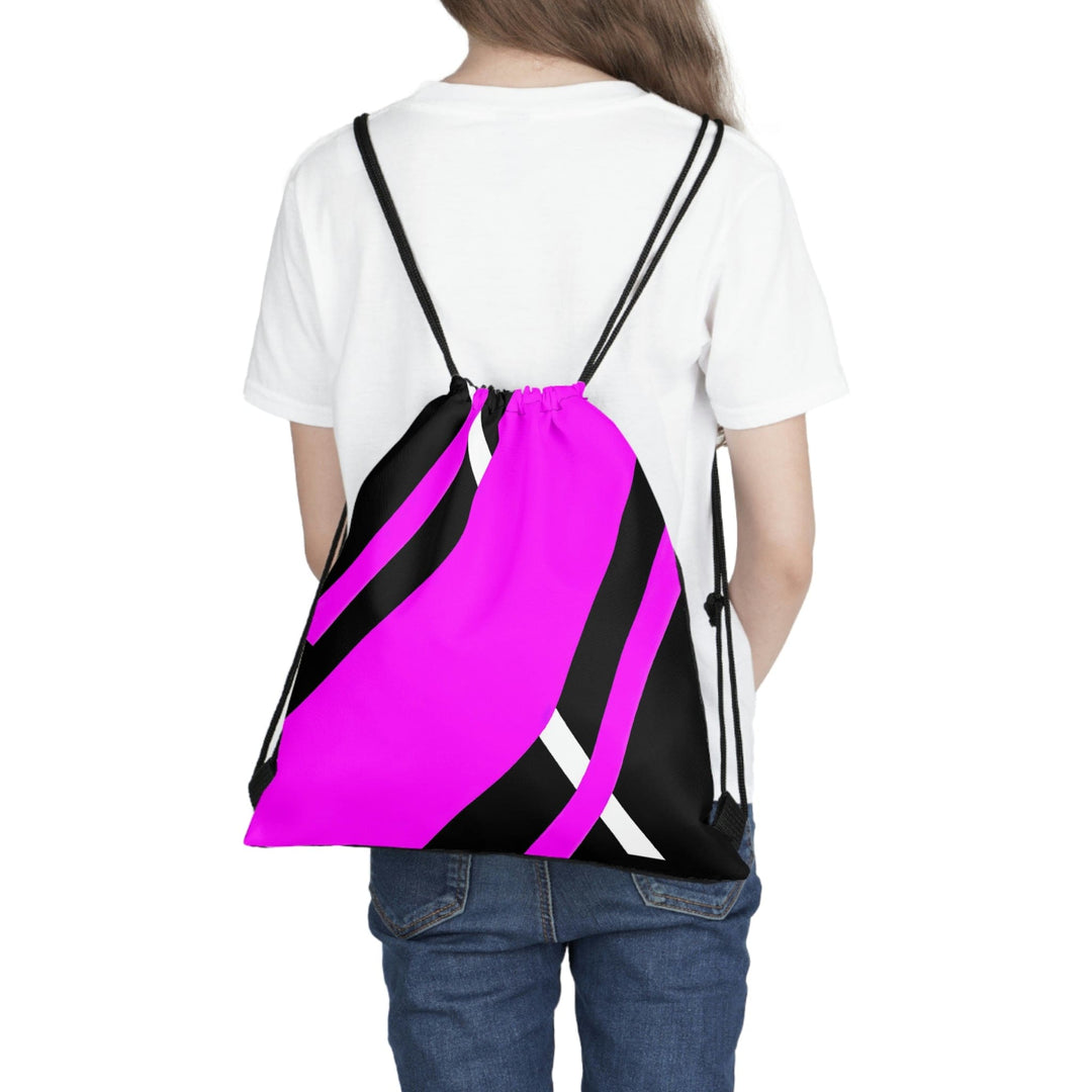 Drawstring Backsac Bag - Black and Pink Geometric Pattern - Bags | Drawstring