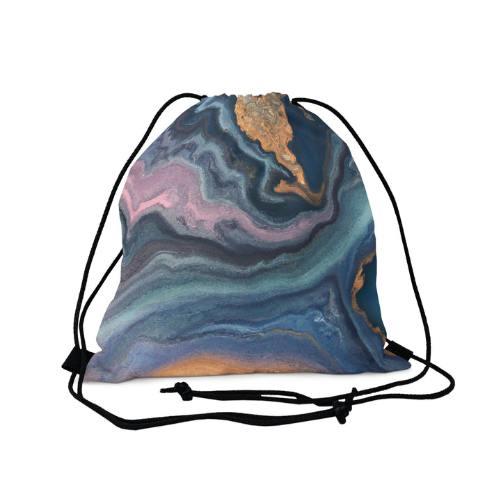 Drawstring Backsac Bag - Blue Pink Gold Abstract Marble Swirl Pattern - Bags