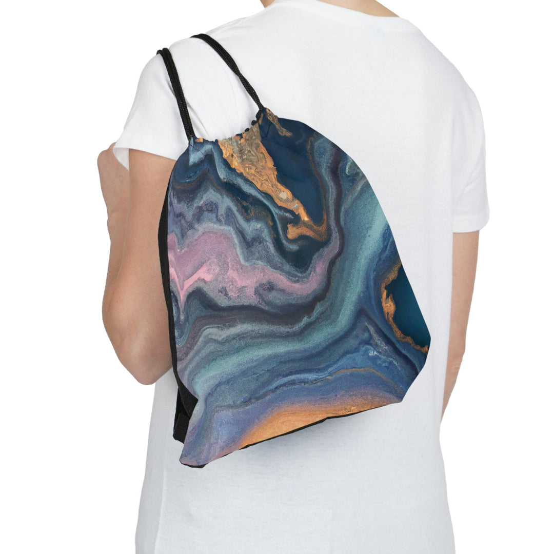 Drawstring Backsac Bag - Blue Pink Gold Abstract Marble Swirl Pattern - Bags