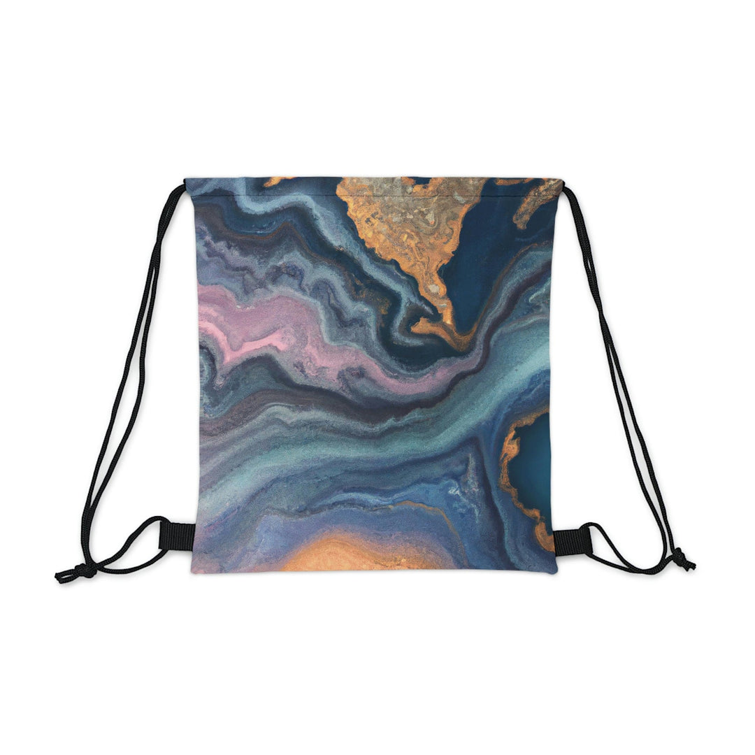 Drawstring Backsac Bag - Blue Pink Gold Abstract Marble Swirl Pattern - Bags