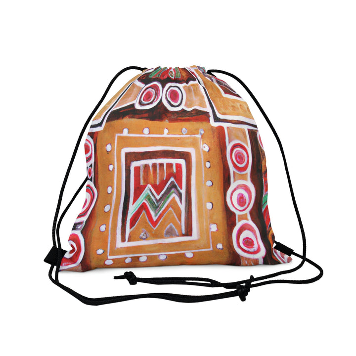 Drawstring Backsac Bag - Brown Orange Green Aztec Pattern - Bags | Drawstring