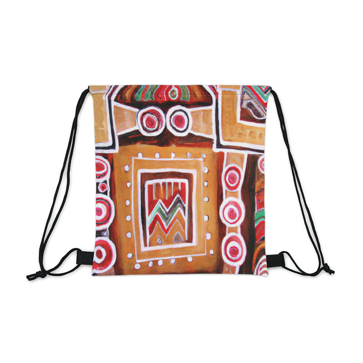 Drawstring Backsac Bag - Brown Orange Green Aztec Pattern - Bags | Drawstring