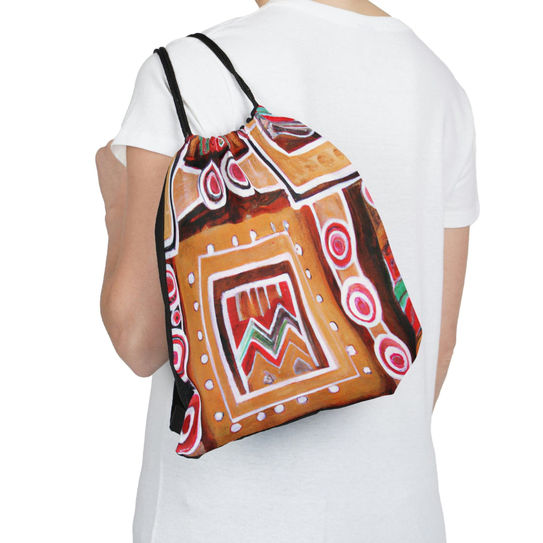 Drawstring Backsac Bag - Brown Orange Green Aztec Pattern - Bags | Drawstring