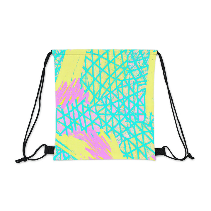 Drawstring Backsac Bag - Cyan Blue Lime Green and Pink Pattern - Bags