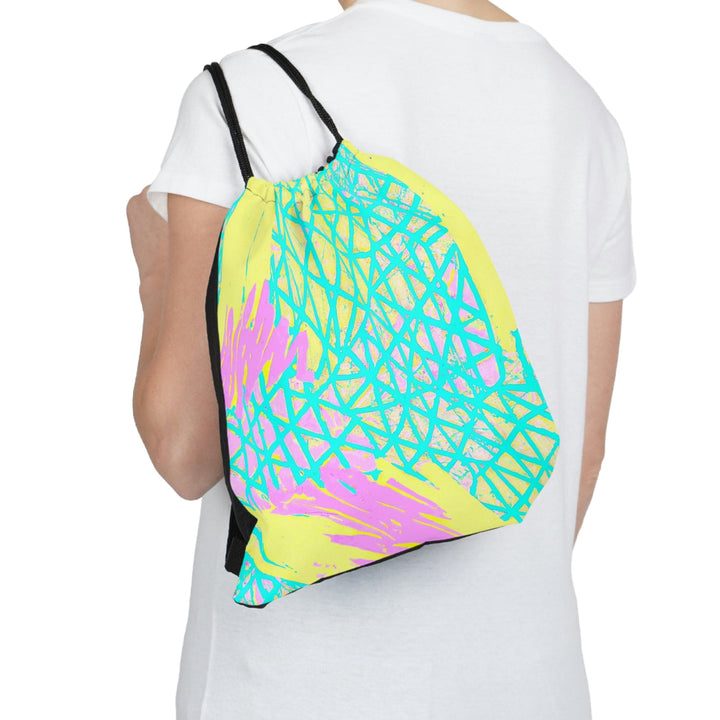 Drawstring Backsac Bag - Cyan Blue Lime Green and Pink Pattern - Bags