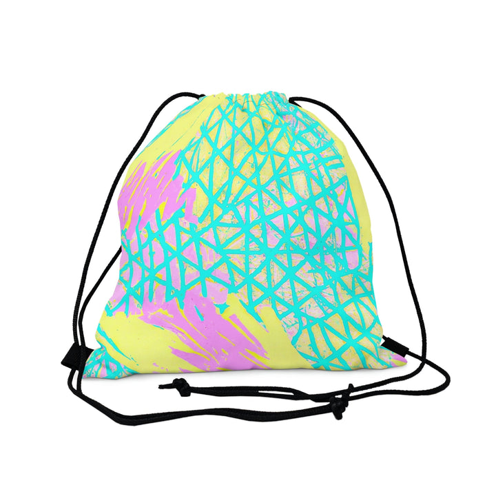 Drawstring Backsac Bag - Cyan Blue Lime Green and Pink Pattern - Bags