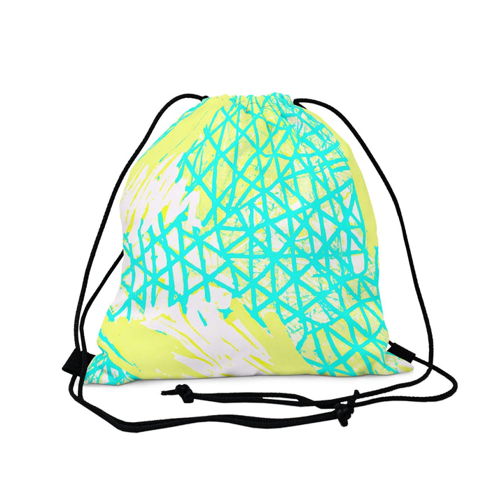 Drawstring Backsac Bag - Cyan Blue Lime Green and White Pattern - Bags