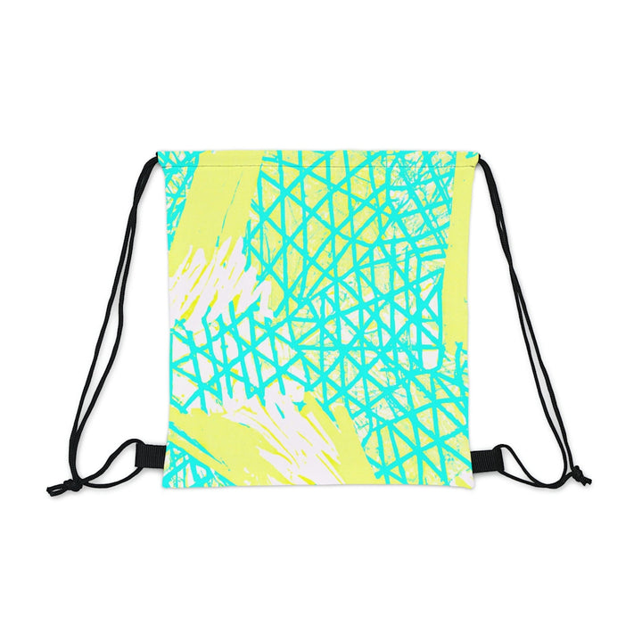 Drawstring Backsac Bag - Cyan Blue Lime Green and White Pattern - Bags