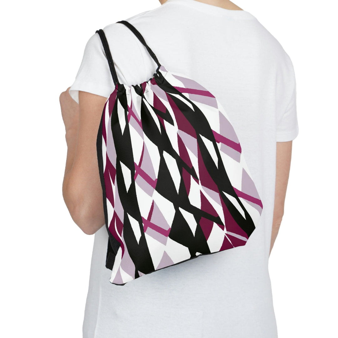 Drawstring Backsac Bag - Mauve Pink and Black Geometric Pattern - Bags