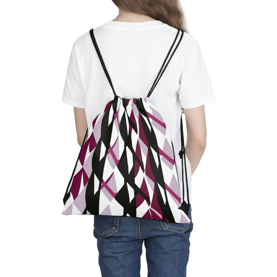 Drawstring Backsac Bag - Mauve Pink and Black Geometric Pattern - Bags