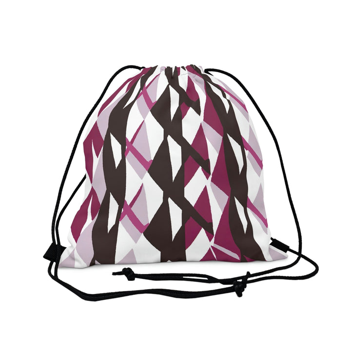 Drawstring Backsac Bag - Mauve Pink and Maroon Geometric Pattern - Bags