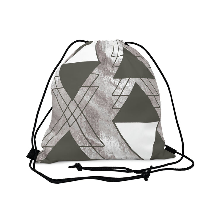 Drawstring Bag - Ash Grey and White Triangular Colorblock - Bags | Drawstring