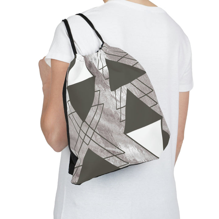 Drawstring Bag - Ash Grey and White Triangular Colorblock - Bags | Drawstring