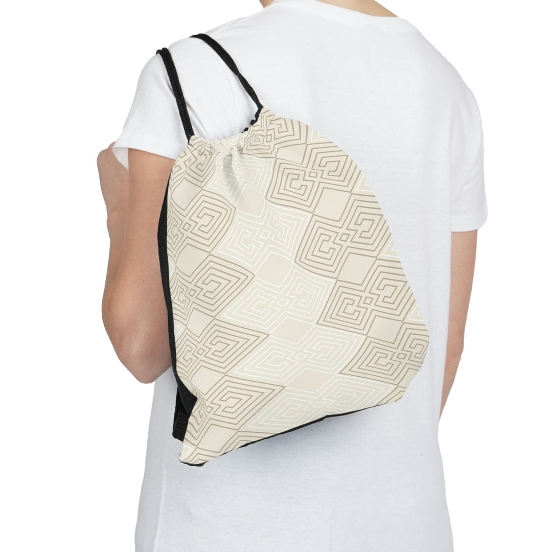 Drawstring Bag Beige and White Tribal Geometric Aztec Print - Bags | Drawstring