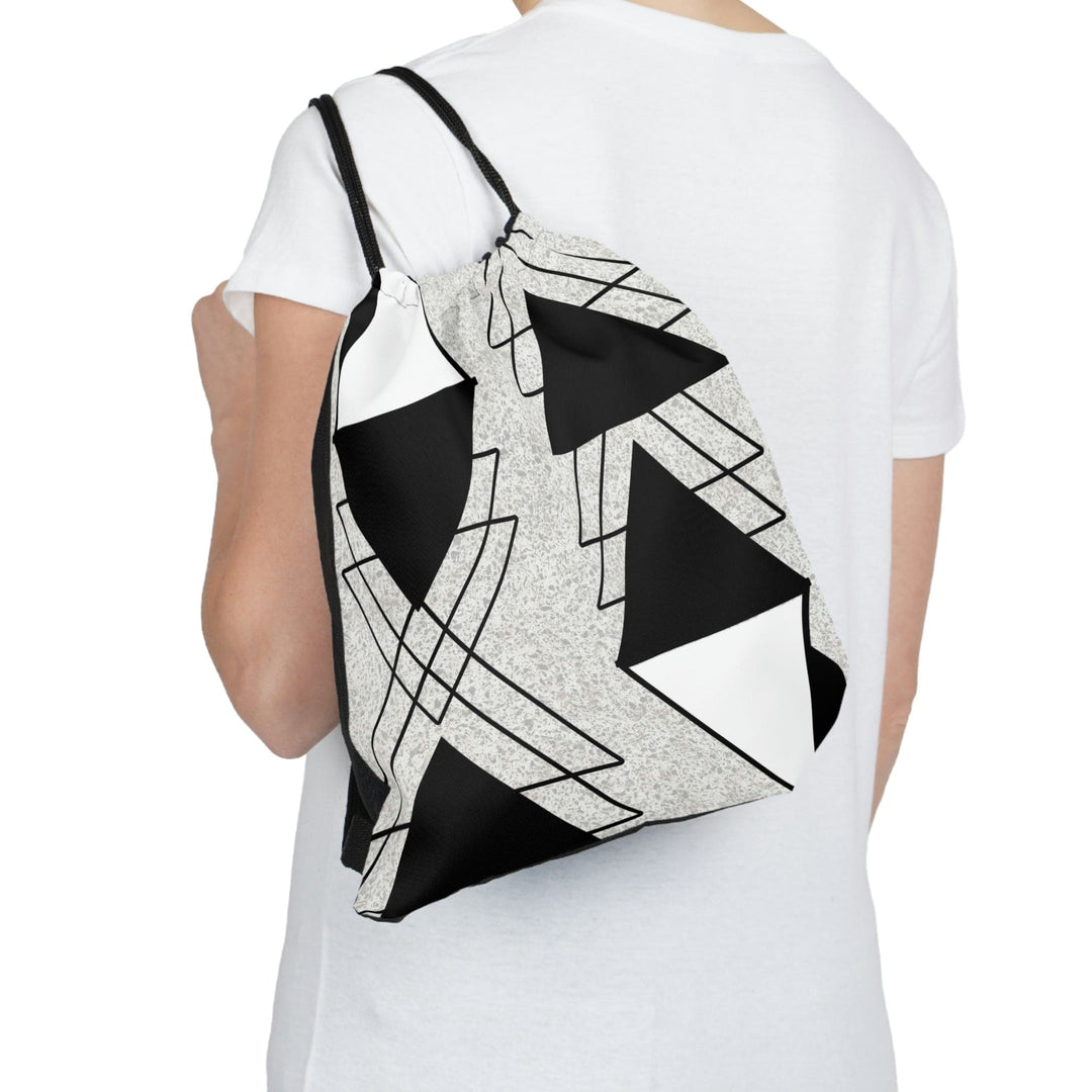 Drawstring Bag Black and White Ash Grey Triangular Colorblock - Bags