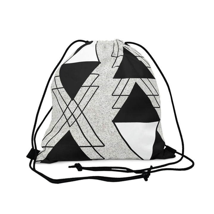 Drawstring Bag Black and White Ash Grey Triangular Colorblock - Bags