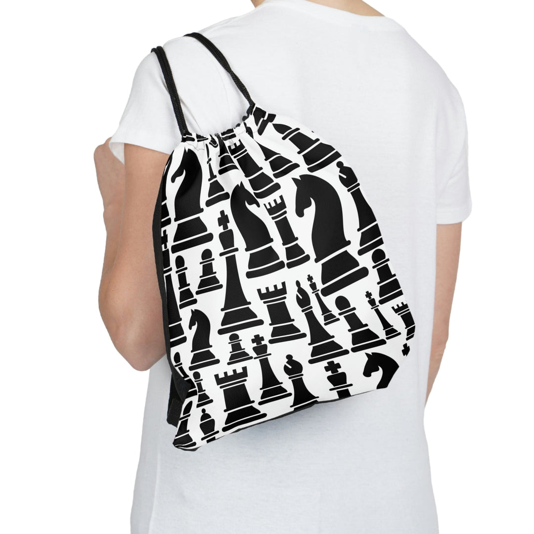 Drawstring Bag Black and White Chess Print - Bags | Drawstring