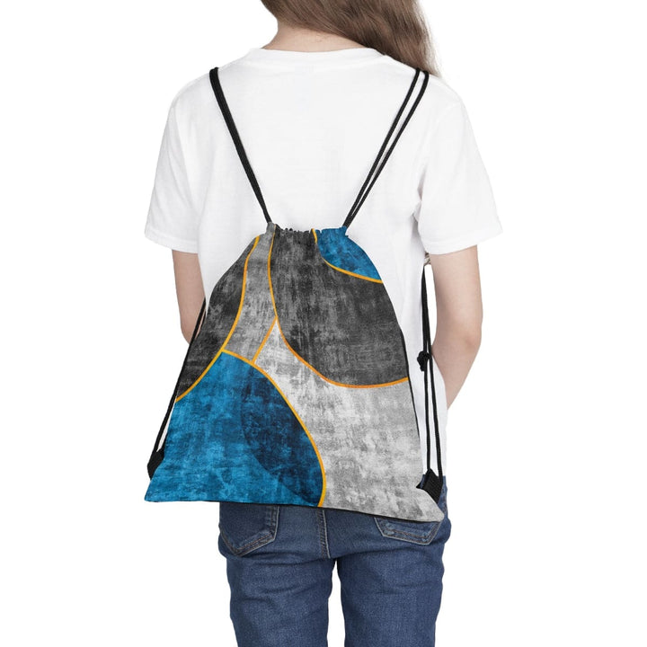 Drawstring Bag Black Blue Grey Circular Geometric Print - Bags | Backpacks