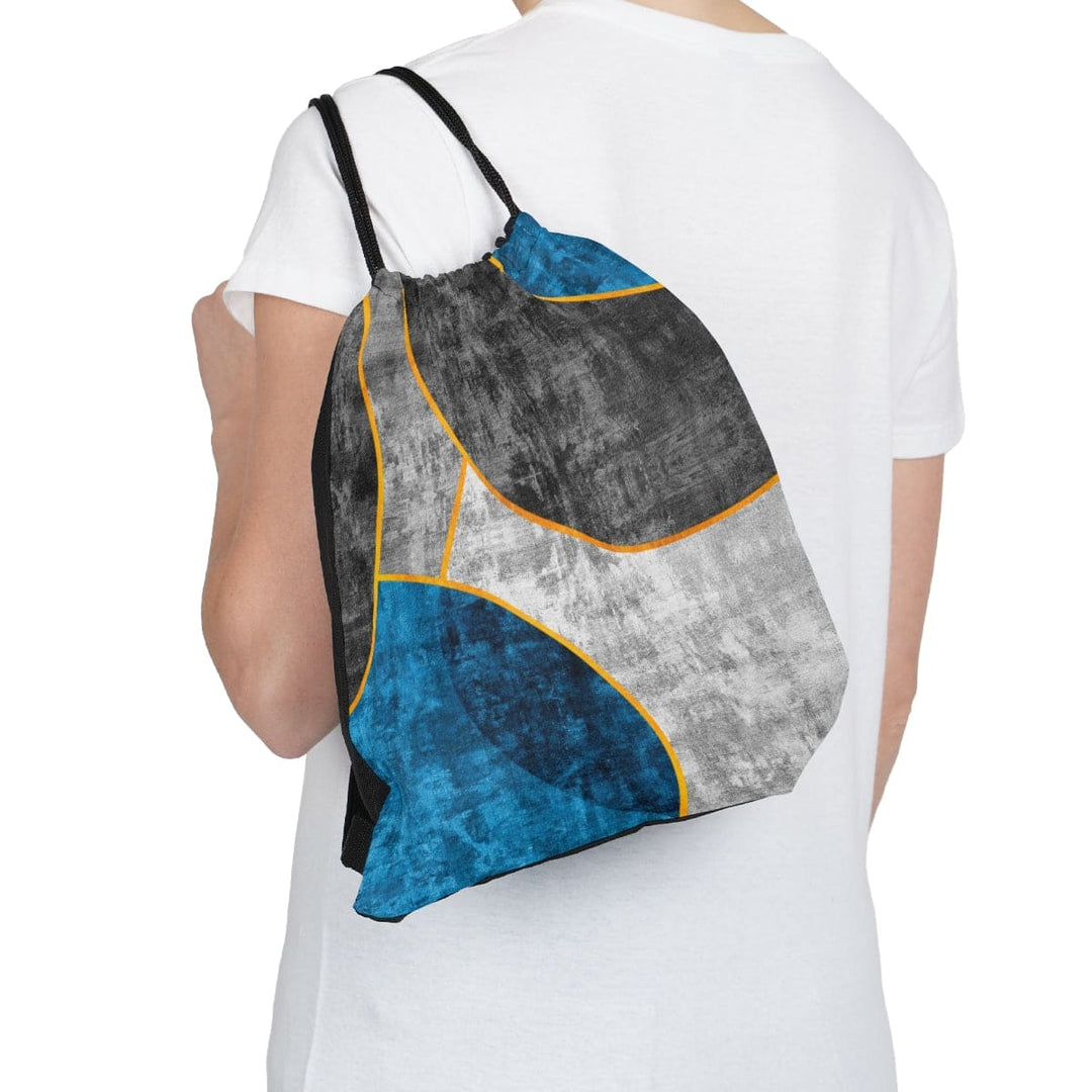 Drawstring Bag Black Blue Grey Circular Geometric Print - Bags | Backpacks