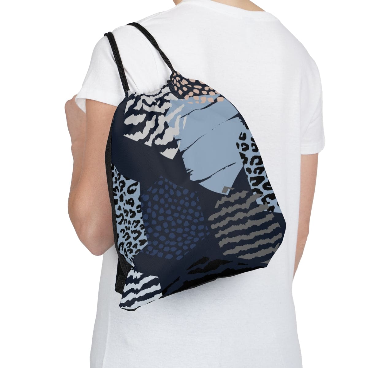 Drawstring Bag Blue Grey White Hexagon Print - Bags | Drawstring