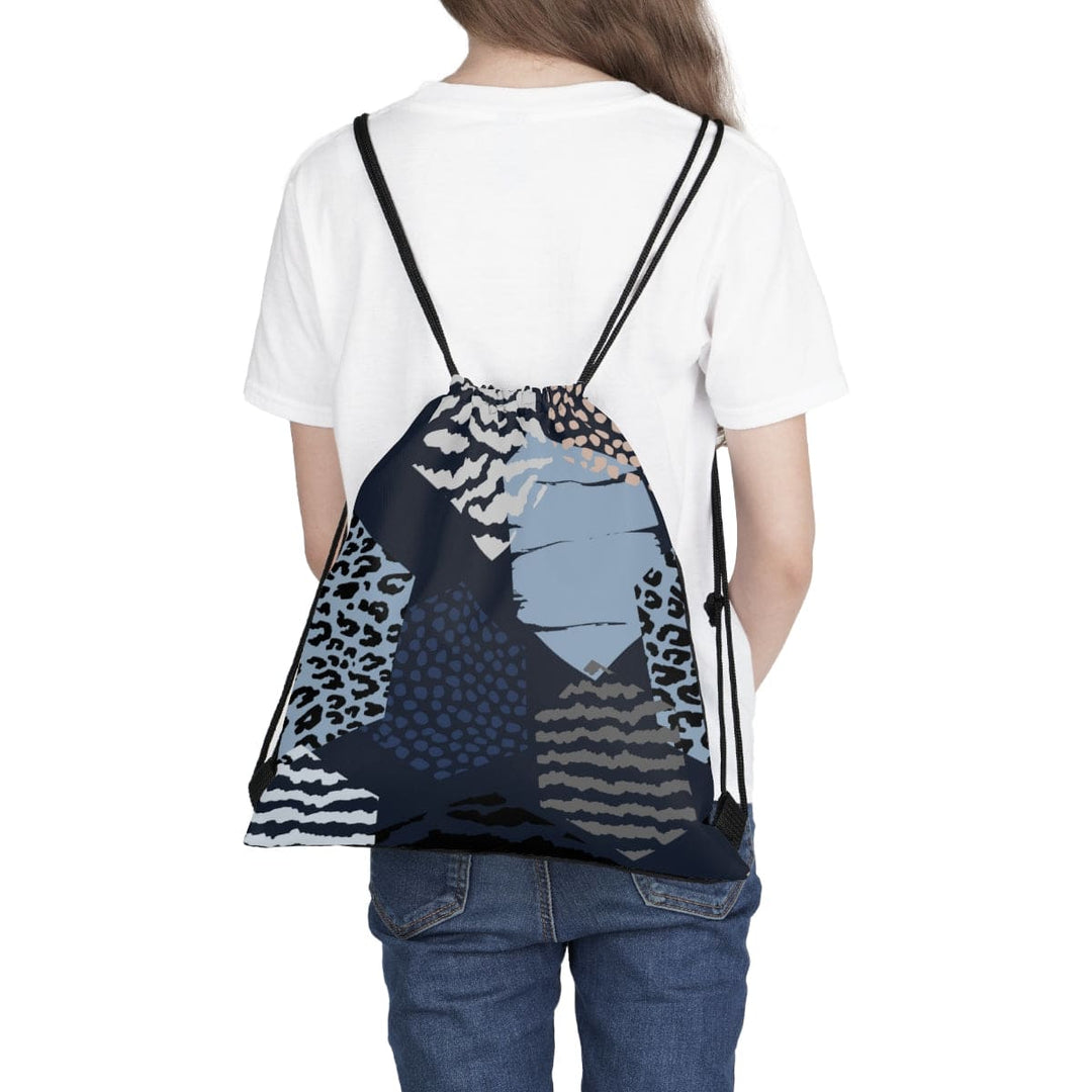 Drawstring Bag Blue Grey White Hexagon Print - Bags | Backpacks