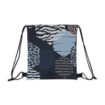 Drawstring Bag Blue Grey White Hexagon Print - Bags | Drawstring