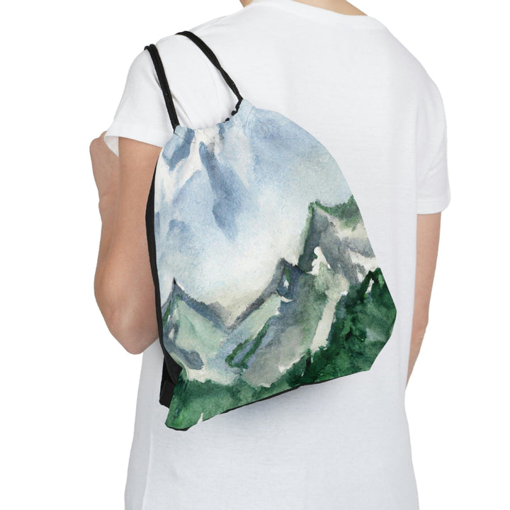 Drawstring Bag Green Mountainside Nature Landscape Blue Sky Print - Bags