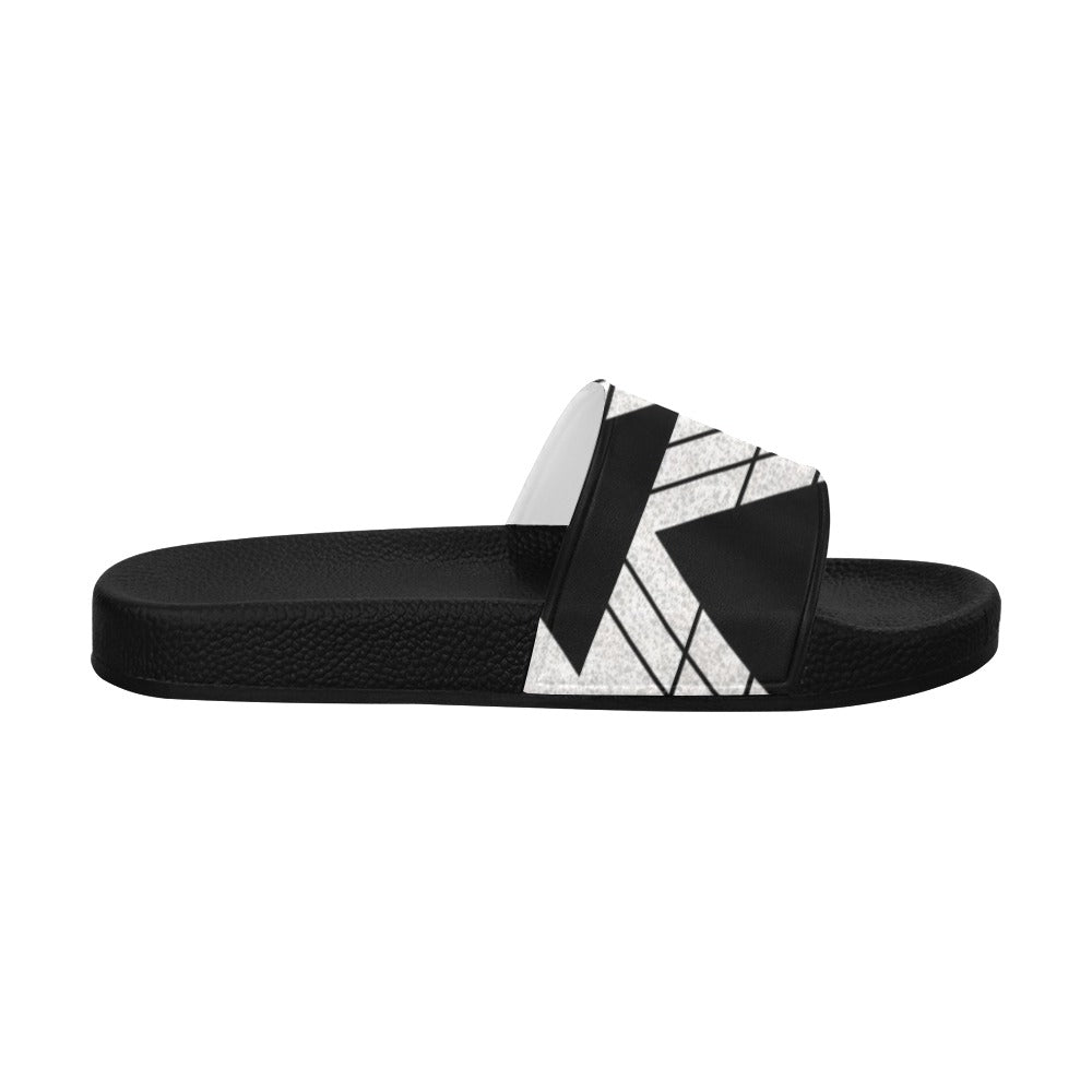 Mens Slide Sandals - Black and White Ash Grey Triangular Colorblock
