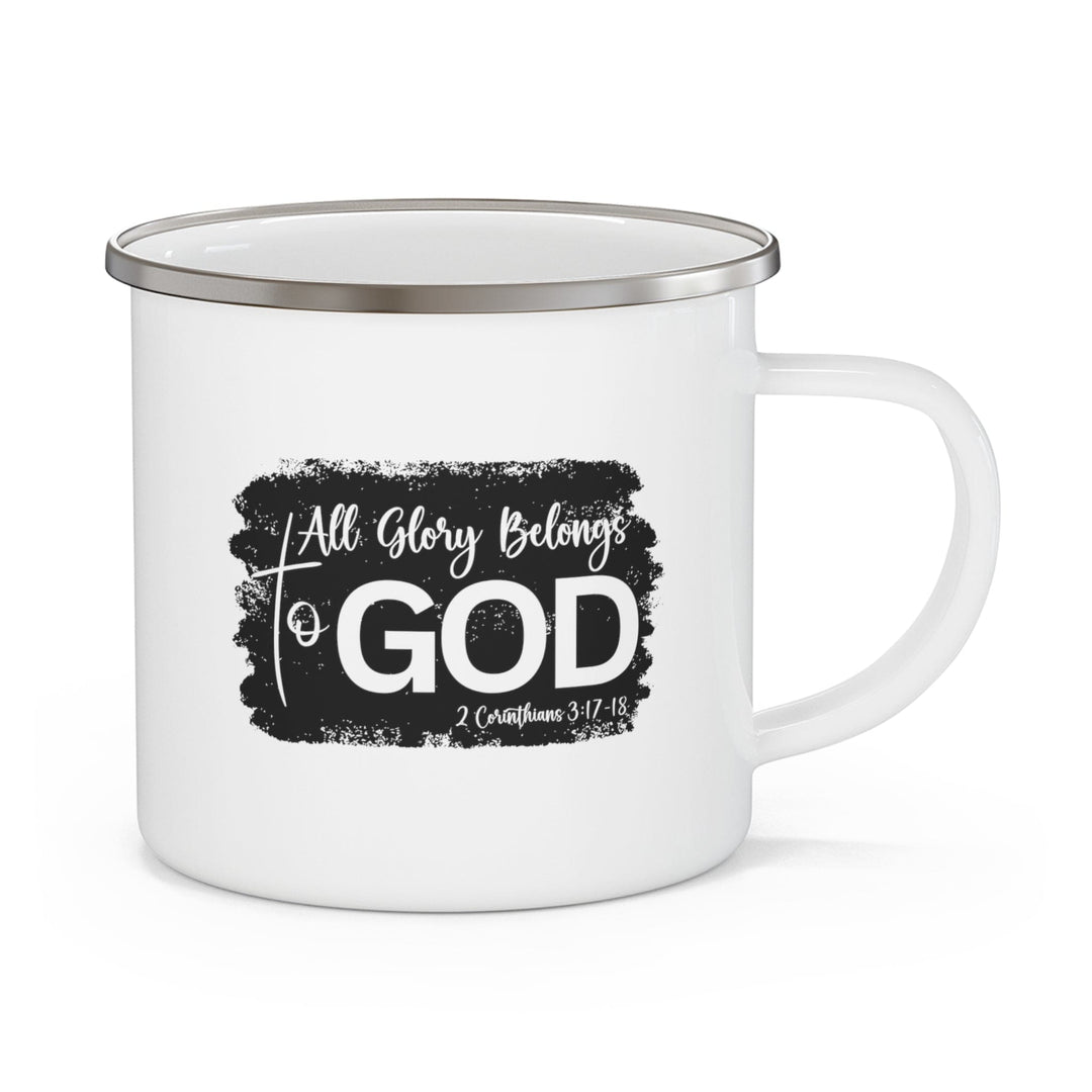 Enamel Camping Mug All Glory Belongs to God Christian Illustration Black