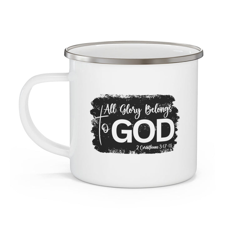 Enamel Camping Mug All Glory Belongs to God Christian Illustration Black