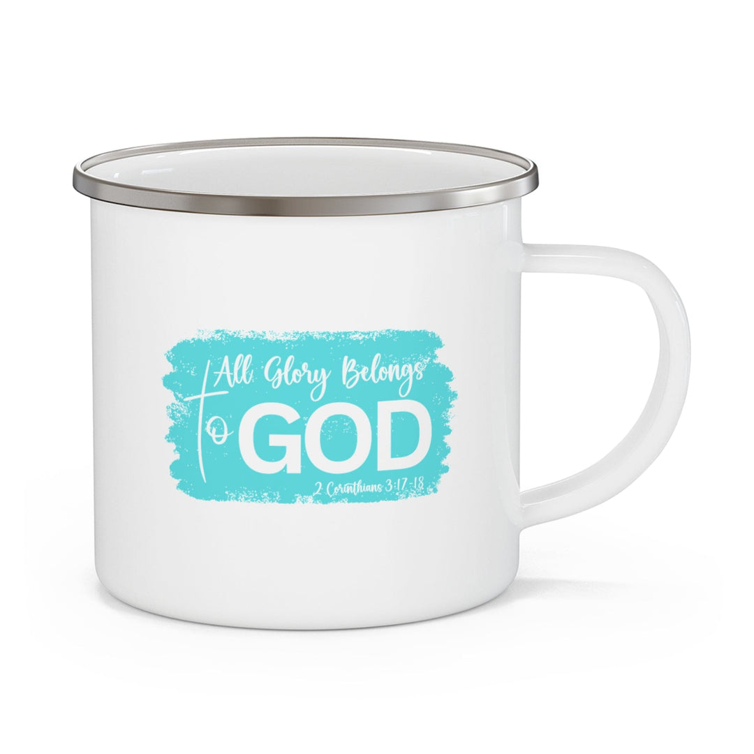 Enamel Camping Mug All Glory Belongs to God Christian Illustration Cyan