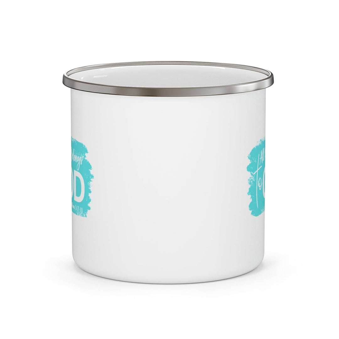 Enamel Camping Mug All Glory Belongs to God Christian Illustration Cyan