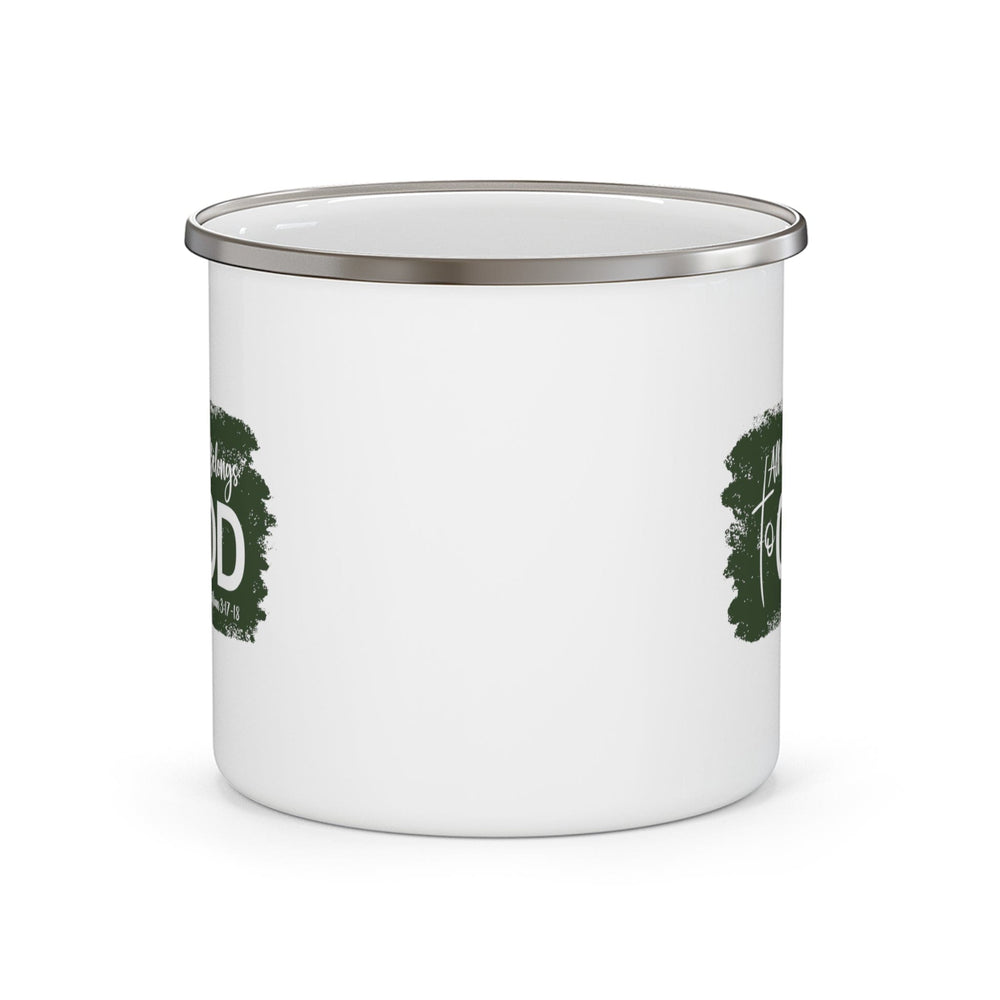 Enamel Camping Mug All Glory Belongs to God Christian Illustration Dark Green