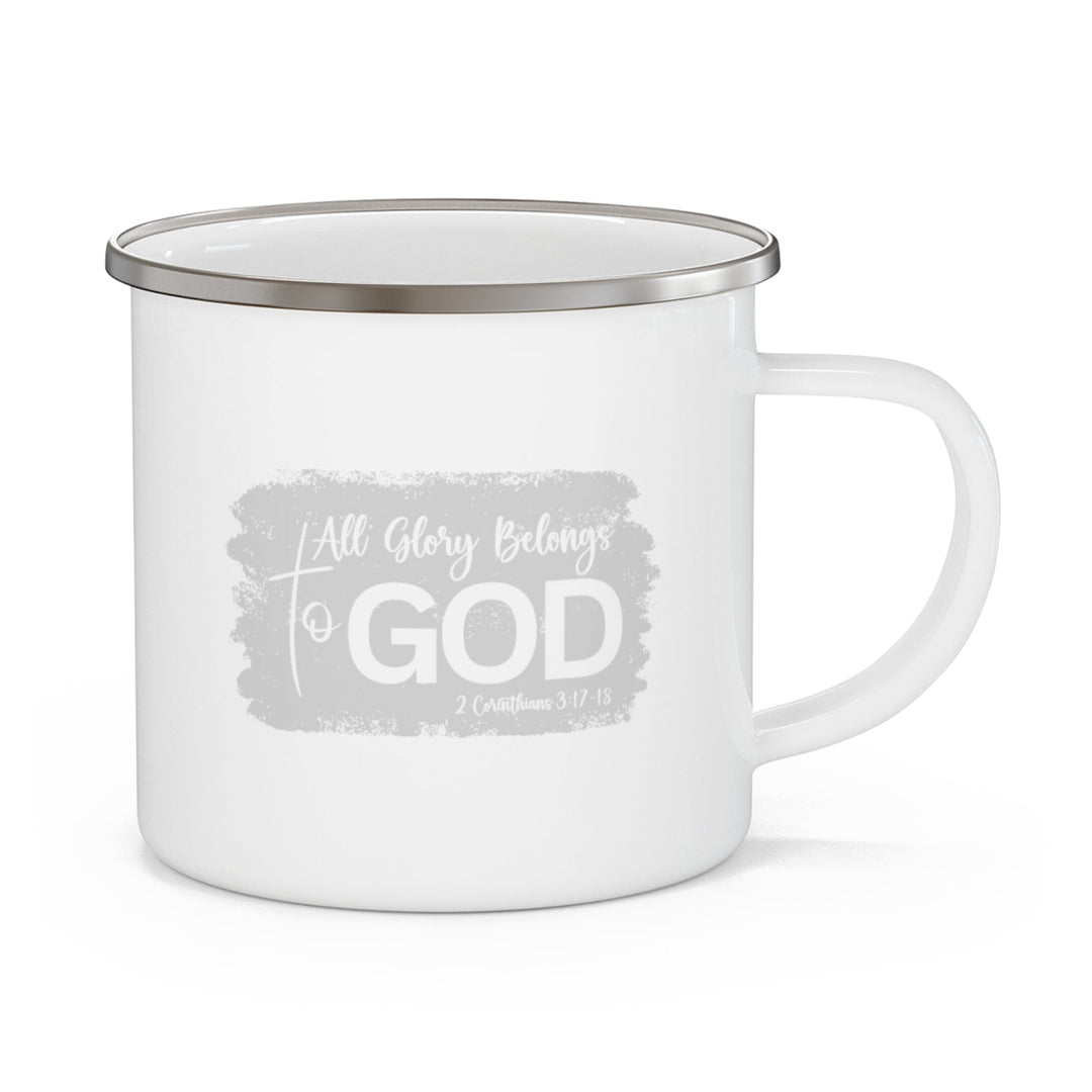 Enamel Camping Mug All Glory Belongs to God Christian Illustration Grey