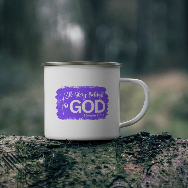 Enamel Camping Mug All Glory Belongs to God Christian Illustration Lavender