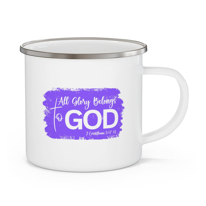 Enamel Camping Mug All Glory Belongs to God Christian Illustration Lavender