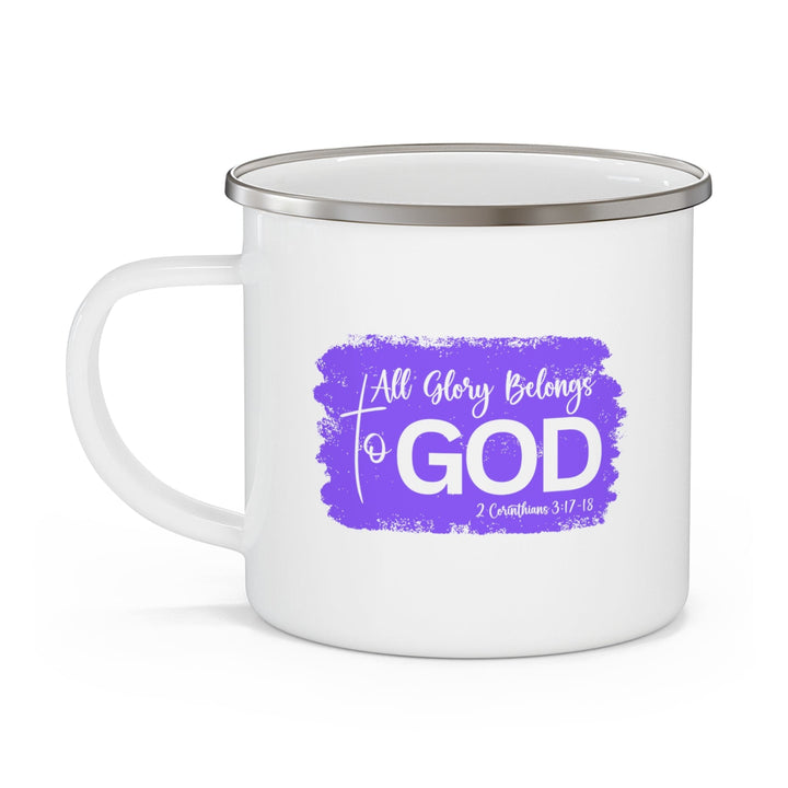 Enamel Camping Mug All Glory Belongs to God Christian Illustration Lavender