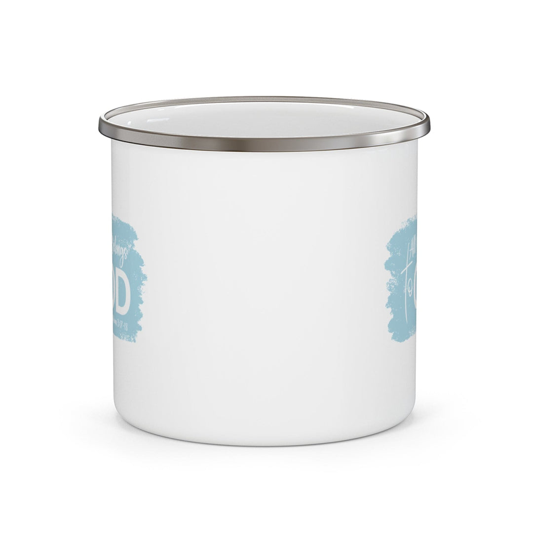 Enamel Camping Mug All Glory Belongs to God Christian Illustration Light Blue