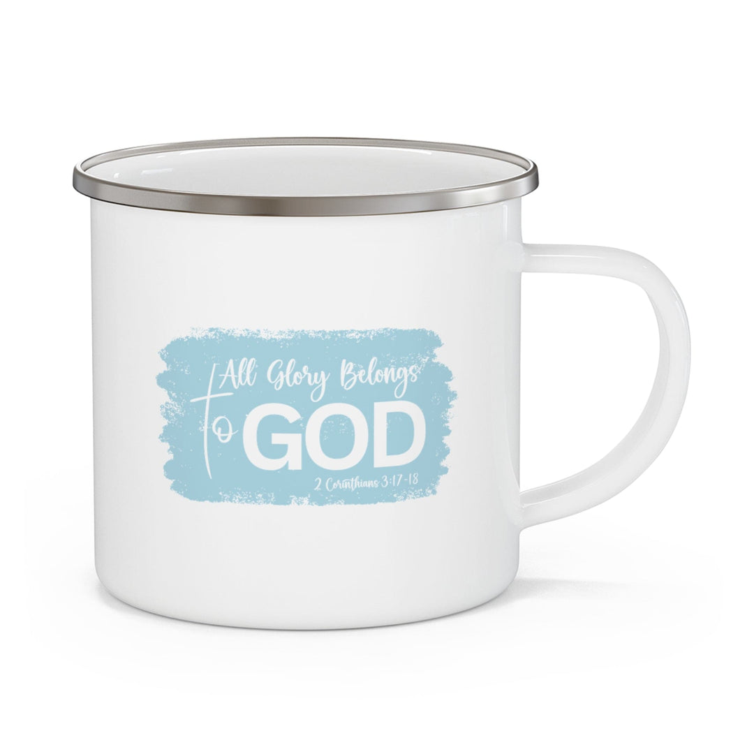 Enamel Camping Mug All Glory Belongs to God Christian Illustration Light Blue