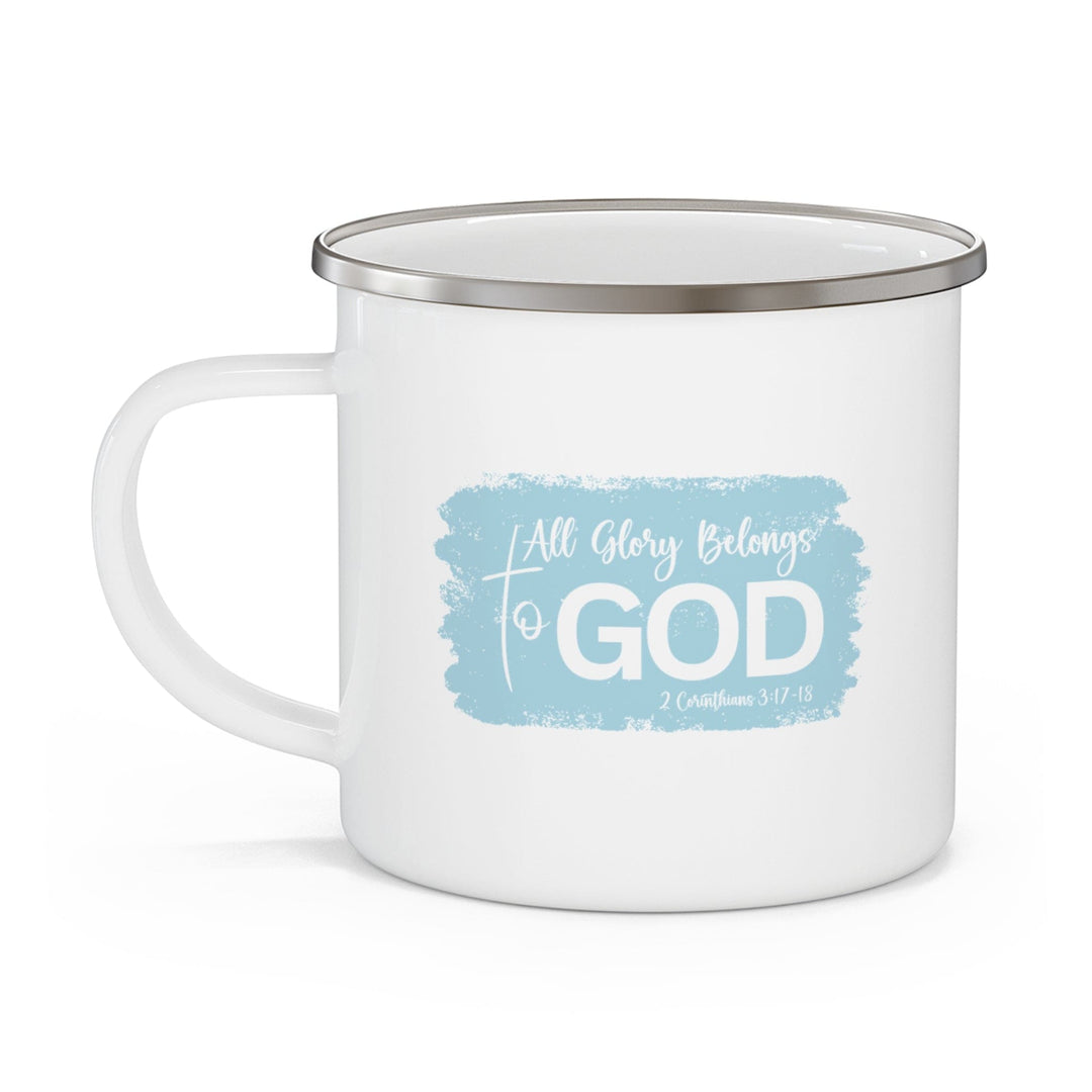 Enamel Camping Mug All Glory Belongs to God Christian Illustration Light Blue