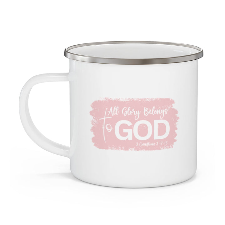 Enamel Camping Mug All Glory Belongs to God Christian Illustration Light Pink