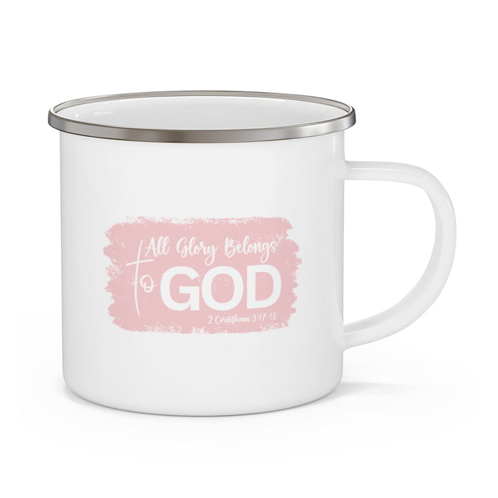 Enamel Camping Mug All Glory Belongs to God Christian Illustration Light Pink