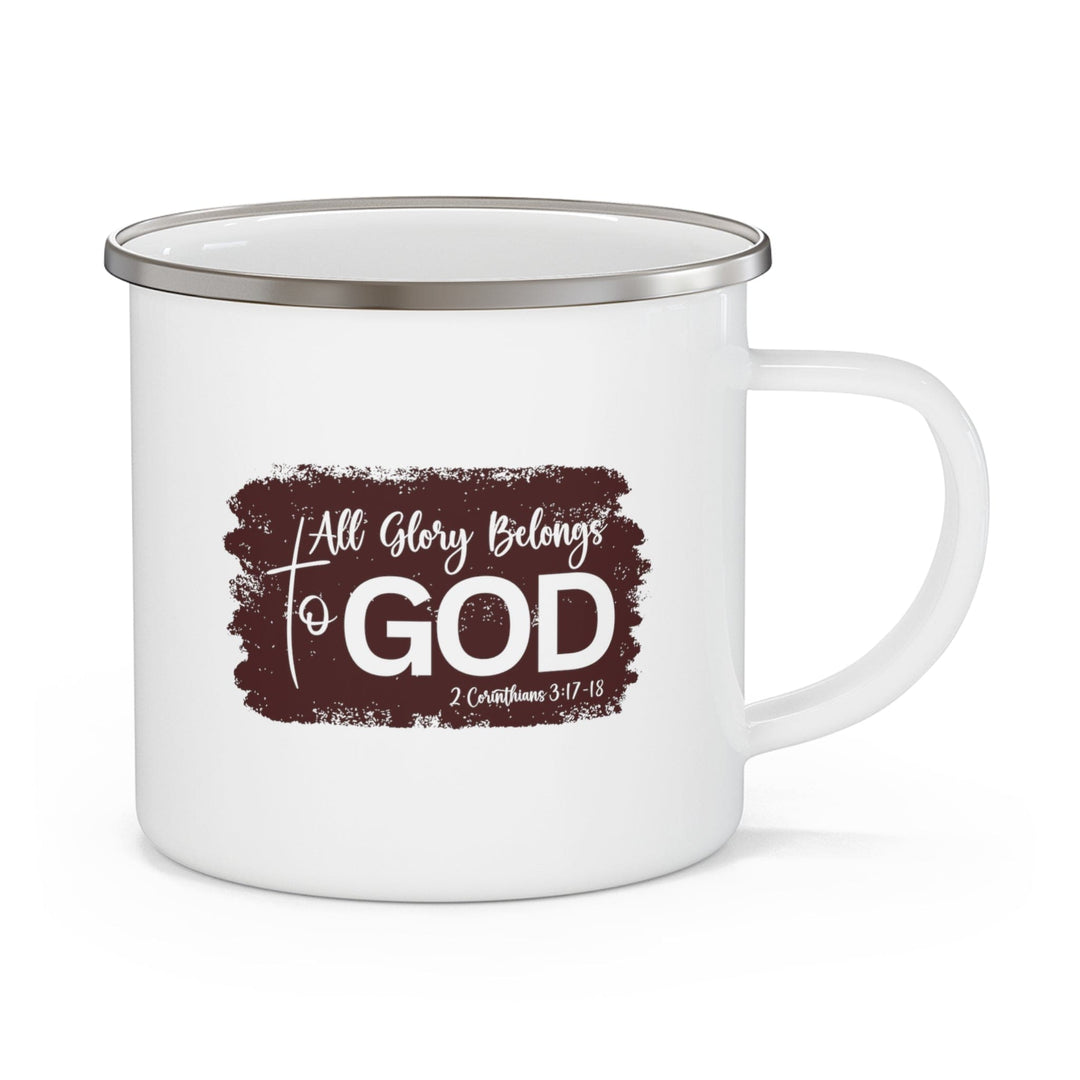 Enamel Camping Mug All Glory Belongs to God Christian Illustration Maroon