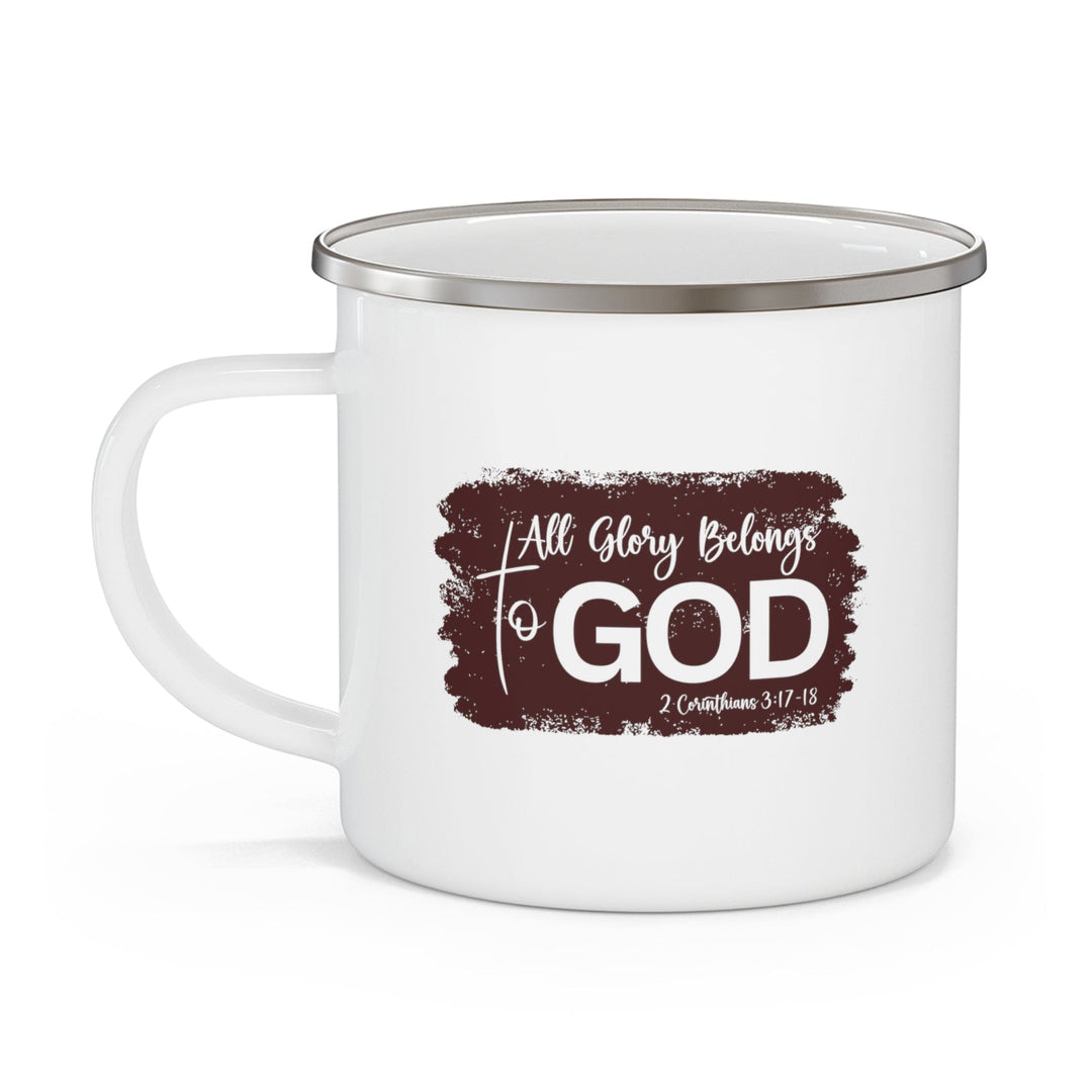 Enamel Camping Mug All Glory Belongs to God Christian Illustration Maroon