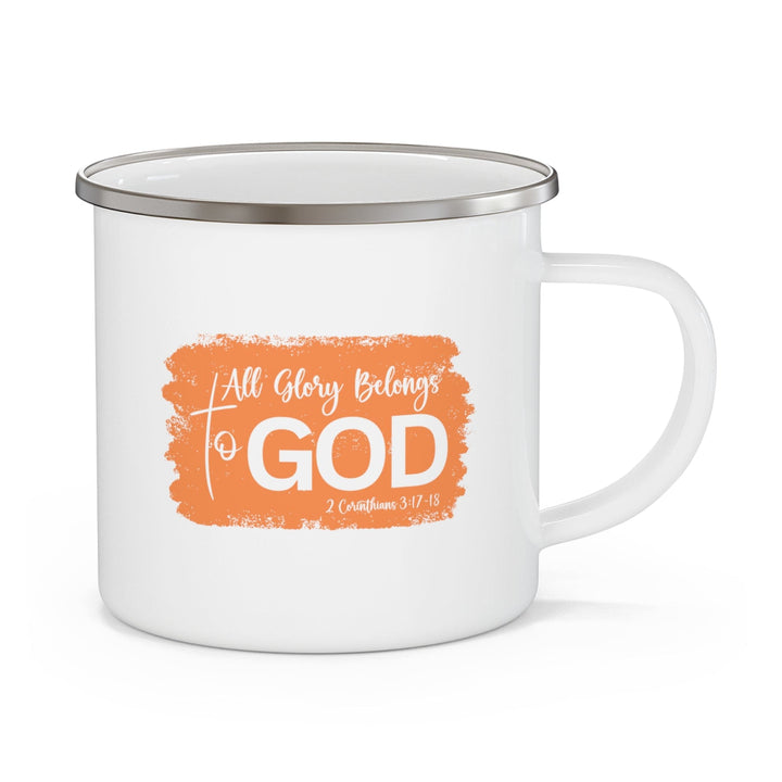 Enamel Camping Mug All Glory Belongs to God Christian Illustration Orange