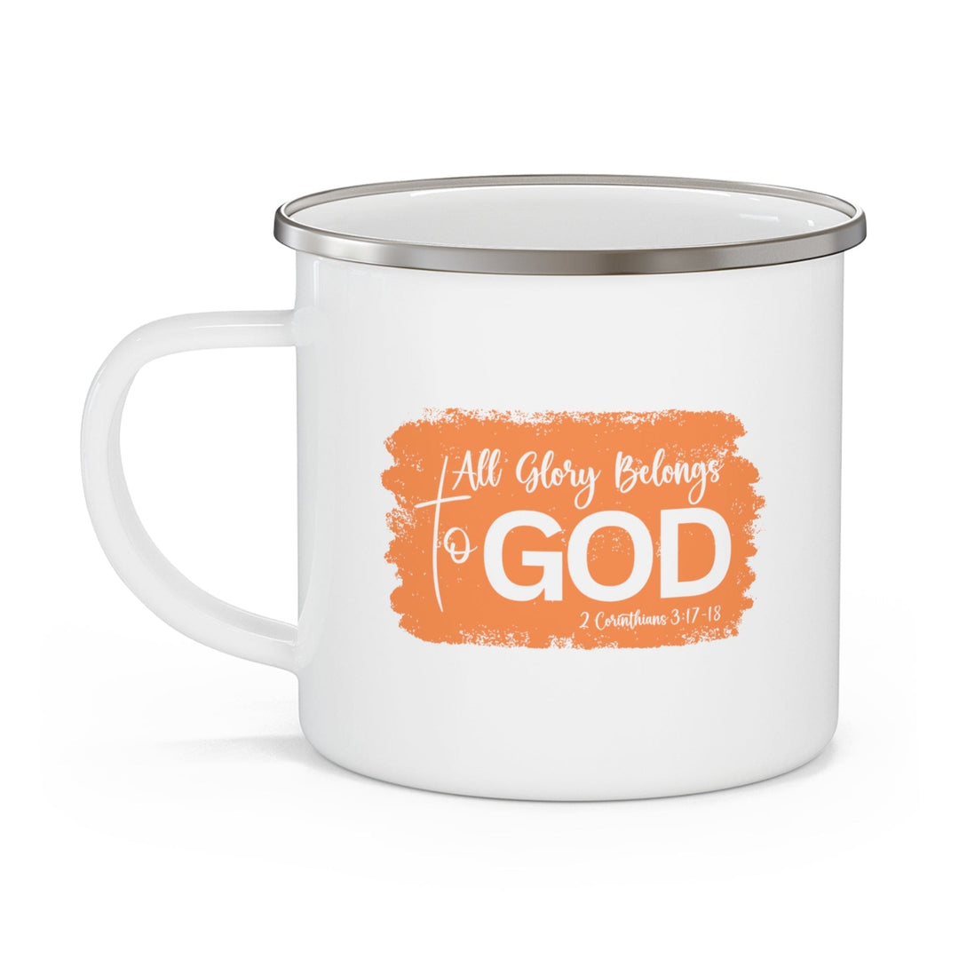 Enamel Camping Mug All Glory Belongs to God Christian Illustration Orange